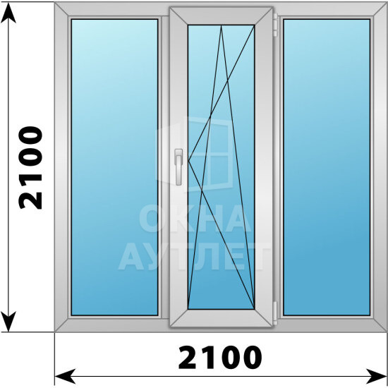 Трехстворчатое алюминиевое окно 2100×2100 Г-ПО-Г ОА-51818