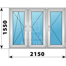 Трехстворчатое алюминиевое окно 2150×1550 ПO-П-П ОА-52112