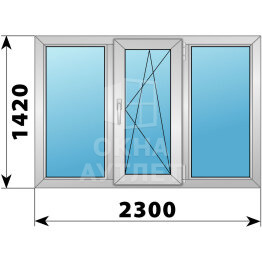 Трехстворчатое алюминиевое окно 2300×1420 Г-ПО-Г ОА-51758