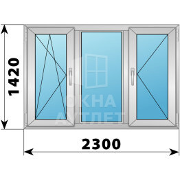 Трехстворчатое алюминиевое окно 2300×1420 ПO-Г-П ОА-51920