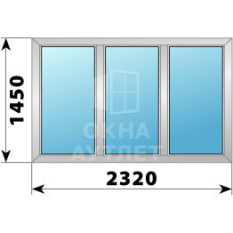 Трехстворчатое алюминиевое окно 2320×1450 Г-Г-Г ОА-51608