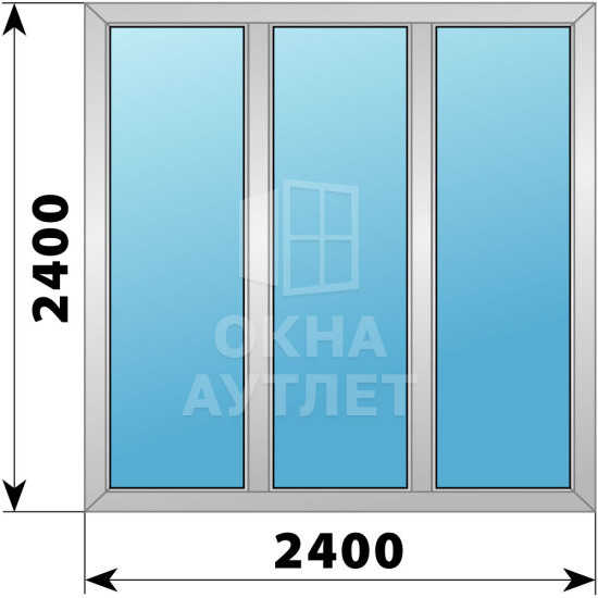 Трехстворчатое алюминиевое окно 2400×2400 Г-Г-Г ОА-51773