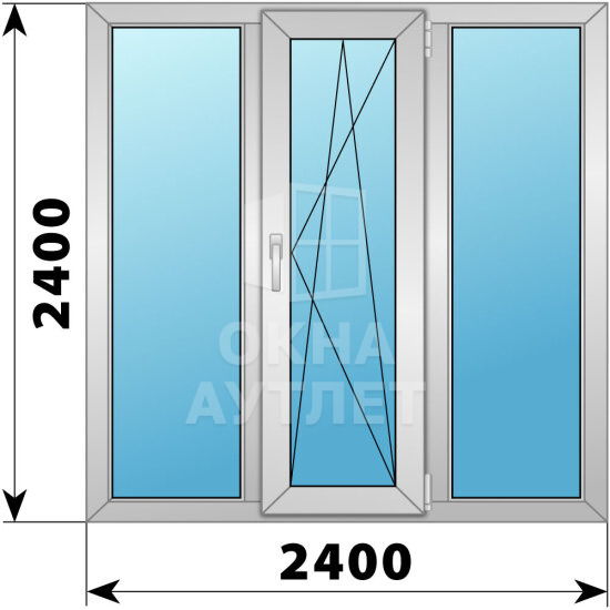 Трехстворчатое алюминиевое окно 2400×2400 Г-ПО-Г ОА-51941