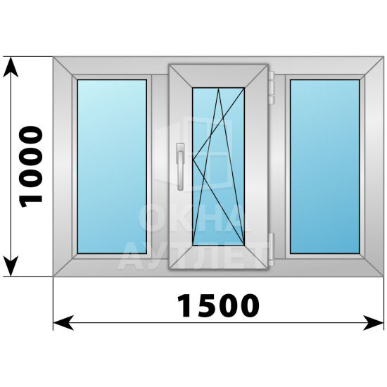 Трехстворчатое деревянно-алюминиевое окно 1500×1000 Г-ПО-Г ОА-46359