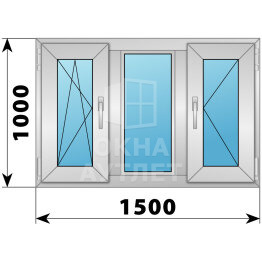 Трехстворчатое деревянно-алюминиевое окно 1500×1000 ПO-Г-П ОА-46578