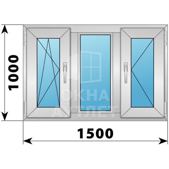 Трехстворчатое деревянно-алюминиевое окно 1500×1000 ПO-Г-П ОА-46578