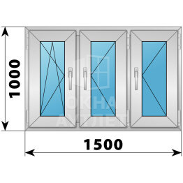 Трехстворчатое деревянно-алюминиевое окно 1500×1000 ПO-П-П ОА-43938