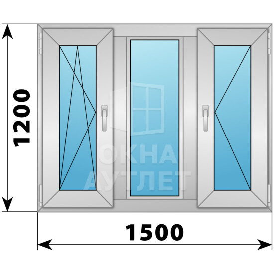 Трехстворчатое деревянно-алюминиевое окно 1500×1200 ПO-Г-П ОА-50366