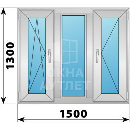 Трехстворчатое деревянно-алюминиевое окно 1500×1300 ПO-Г-П ОА-47103
