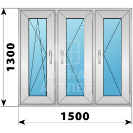 Трехстворчатое деревянно-алюминиевое окно 1500×1300 ПO-П-П ОА-47400