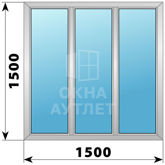Трехстворчатое деревянно-алюминиевое окно 1500×1500 Г-Г-Г ОА-46704