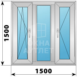 Трехстворчатое деревянно-алюминиевое окно 1500×1500 ПO-Г-П ОА-47412