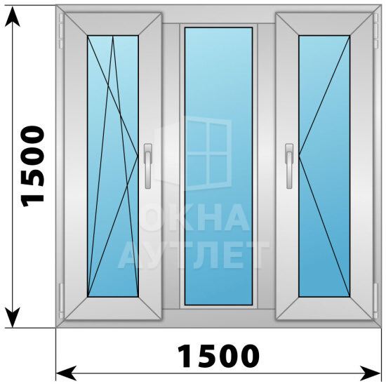 Трехстворчатое деревянно-алюминиевое окно 1500×1500 ПO-Г-П ОА-47412