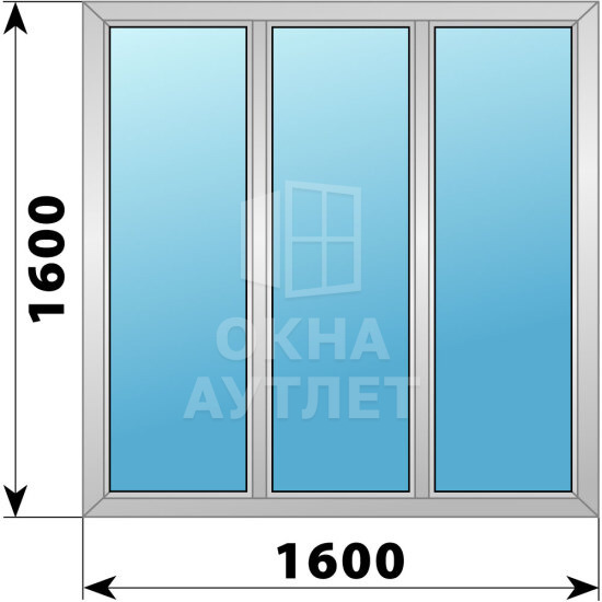 Трехстворчатое деревянно-алюминиевое окно 1600×1600 Г-Г-Г ОА-46974