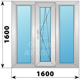 Трехстворчатое деревянно-алюминиевое окно 1600×1600 Г-ПО-Г ОА-50702