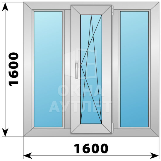 Трехстворчатое деревянно-алюминиевое окно 1600×1600 Г-ПО-Г ОА-50702