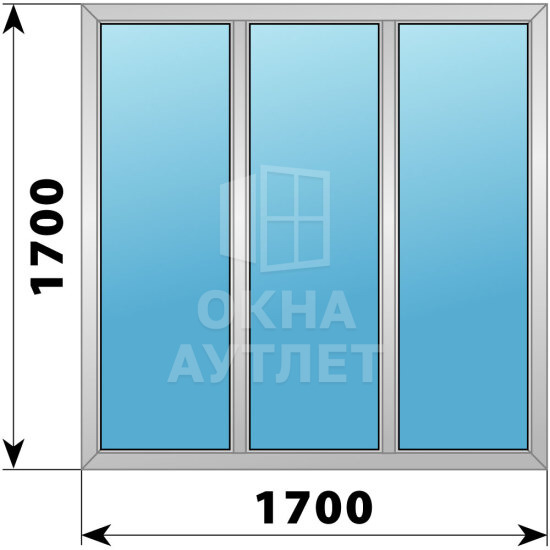 Трехстворчатое деревянно-алюминиевое окно 1700×1700 Г-Г-Г ОА-47250