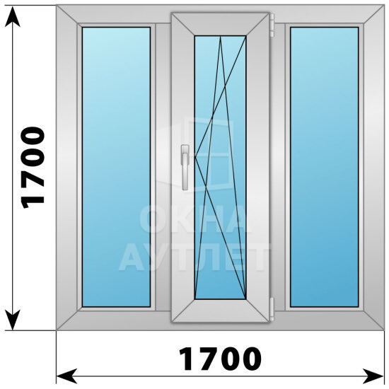 Трехстворчатое деревянно-алюминиевое окно 1700×1700 Г-ПО-Г ОА-47676