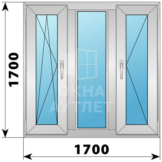 Трехстворчатое деревянно-алюминиевое окно 1700×1700 ПO-Г-П ОА-47877