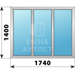Трехстворчатое деревянно-алюминиевое окно 1740×1400 Г-Г-Г ОА-50267
