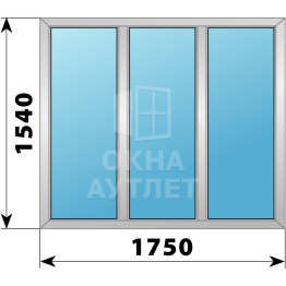 Трехстворчатое деревянно-алюминиевое окно 1750×1540 Г-Г-Г ОА-47055