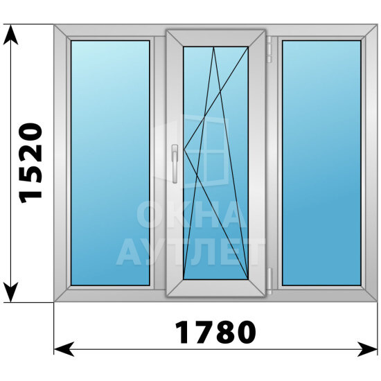 Трехстворчатое деревянно-алюминиевое окно 1780×1520 Г-ПО-Г ОА-50735