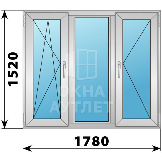 Трехстворчатое деревянно-алюминиевое окно 1780×1520 ПO-Г-П ОА-47706