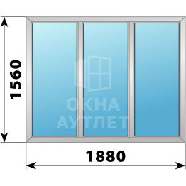 Трехстворчатое деревянно-алюминиевое окно 1880×1560 Г-Г-Г ОА-47229