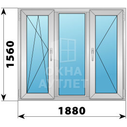 Трехстворчатое деревянно-алюминиевое окно 1880×1560 ПO-Г-П ОА-47838