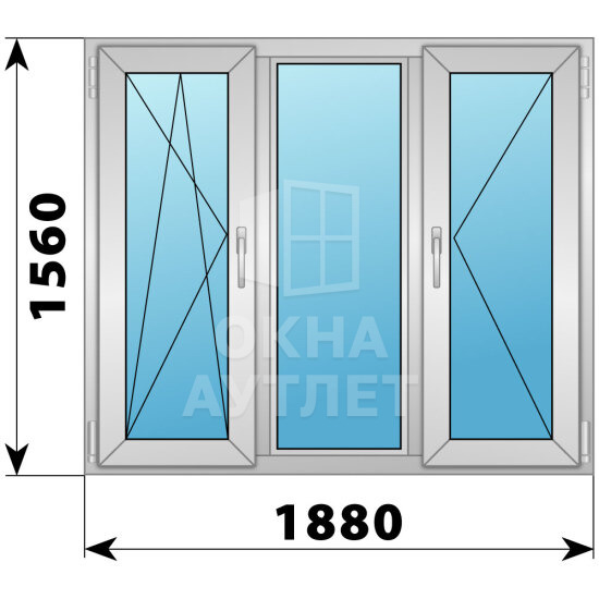 Трехстворчатое деревянно-алюминиевое окно 1880×1560 ПO-Г-П ОА-47838