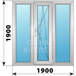 Трехстворчатое деревянно-алюминиевое окно 1900×1900 Г-ПО-Г ОА-48102