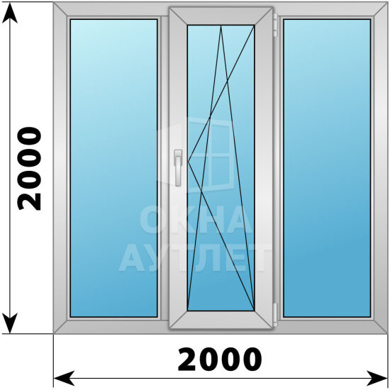 Трехстворчатое деревянно-алюминиевое окно 2000×2000 Г-ПО-Г ОА-48288