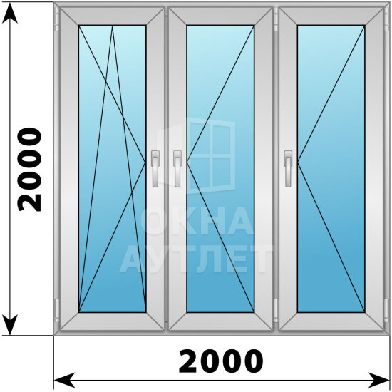 Трехстворчатое деревянно-алюминиевое окно 2000×2000 ПO-П-П ОА-48648