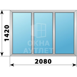Трехстворчатое деревянно-алюминиевое окно 2080×1420 Г-Г-Г ОА-50528