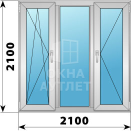 Трехстворчатое деревянно-алюминиевое окно 2100×2100 ПO-Г-П ОА-48594