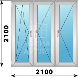 Трехстворчатое деревянно-алюминиевое окно 2100×2100 ПO-П-П ОА-48765