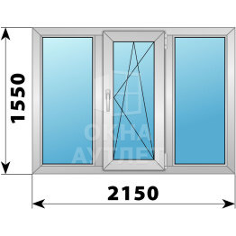 Трехстворчатое деревянно-алюминиевое окно 2150×1550 Г-ПО-Г ОА-47865