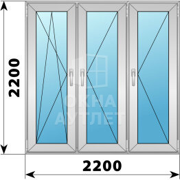 Трехстворчатое деревянно-алюминиевое окно 2200×2200 ПO-П-П ОА-48872