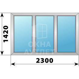 Трехстворчатое деревянно-алюминиевое окно 2300×1420 Г-Г-Г ОА-47379