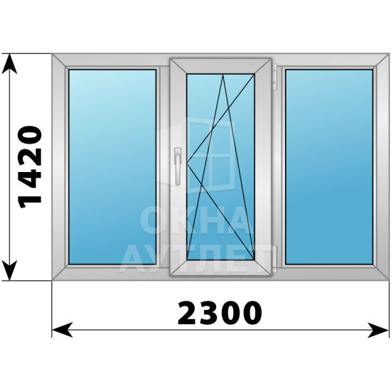 Трехстворчатое деревянно-алюминиевое окно 2300×1420 Г-ПО-Г ОА-47808