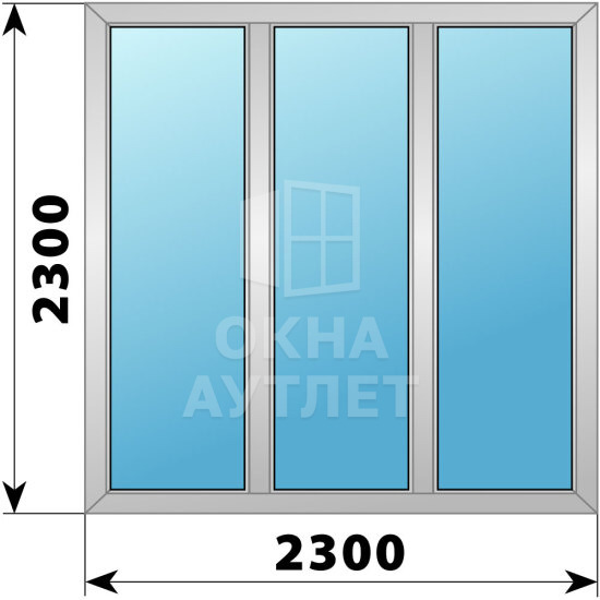 Трехстворчатое деревянно-алюминиевое окно 2300×2300 Г-Г-Г ОА-48495