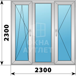 Трехстворчатое деревянно-алюминиевое окно 2300×2300 ПO-Г-П ОА-48848