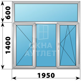 Трехстворчатое алюминиевое окно с глухой фрамугой 1950×2000 П-Г-ПО ОА-52055