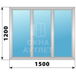 Трехстворчатое глухое алюминиевое окно Г-Г-Г 1500×1200 ОА-34008