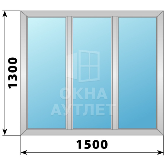 Трехстворчатое глухое алюминиевое окно Г-Г-Г 1500×1300 ОА-34029