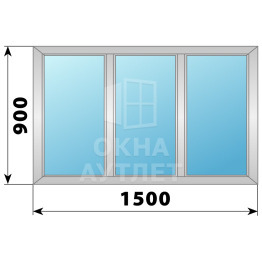 Трехстворчатое глухое алюминиевое окно Г-Г-Г 1500×900 ОА-33945