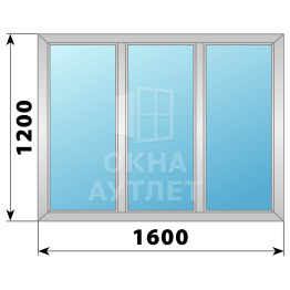 Трехстворчатое глухое алюминиевое окно Г-Г-Г 1600×1200 ОА-34017