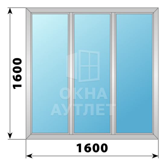 Трехстворчатое глухое алюминиевое окно Г-Г-Г 1600×1600 ОА-34113