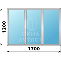 Трехстворчатое глухое алюминиевое окно Г-Г-Г 1700×1200 ОА-34032