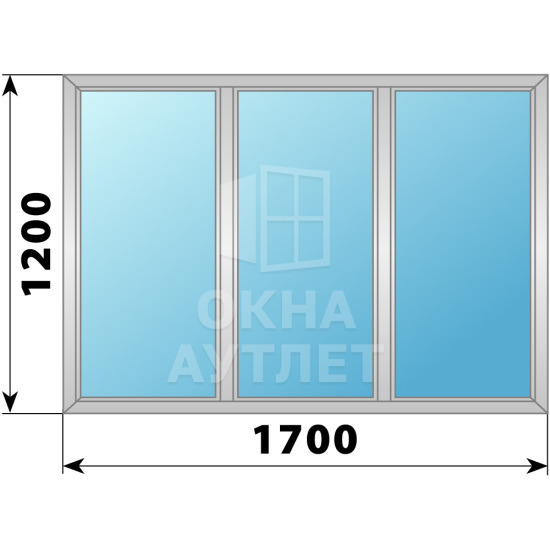 Трехстворчатое глухое алюминиевое окно Г-Г-Г 1700×1200 ОА-34032